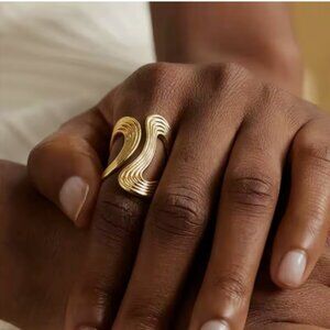 "Flow" Abstract Adjustable Gold Minimalist 925 Sterling Silver Statement Ring